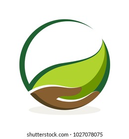 Nature protection concept. Hand holding a leaf