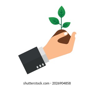 Nature protection design. Hand holds a sprout vector design. Ecology and environment design
