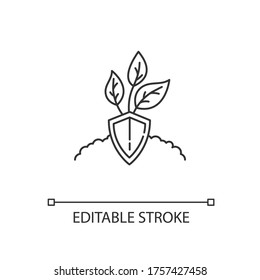 Nature protection pixel perfect linear icon. Conservation to protect ecosystem. Thin line customizable illustration. Contour symbol. Vector isolated outline drawing. Editable stroke