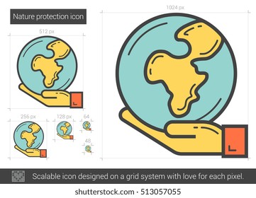 Nature protection vector line icon isolated on white background. Nature protection line icon for infographic, website or app. Scalable icon designed on a grid system.