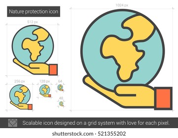 Nature protection vector line icon isolated on white background. Nature protection line icon for infographic, website or app. Scalable icon designed on a grid system.