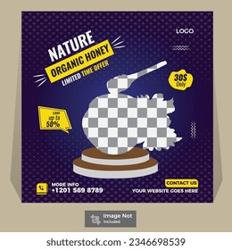 Nature Pure Organic Honey Social Media Post Design Template.