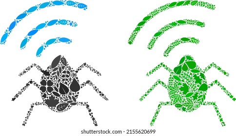 Nature radio bug icon composition of floral leaves in green and natural color variations. Ecological environment vector template for radio bug icon.