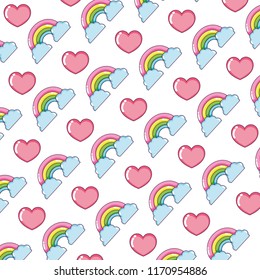 nature rainbow with clouds and heart background