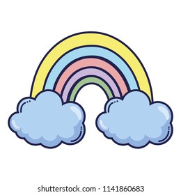 nature rainbow with fluffy clouds in the sky
