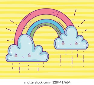nature rainbow with happy clouds style