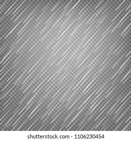 Nature rainfall on checkered background. Transparent rain template background. Falling water drops texture. 
