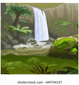 Nature of the rainforest. Sketch of a beautiful poster or placard on the theme of wildlife nature. Vector cartoon close-up illustration.