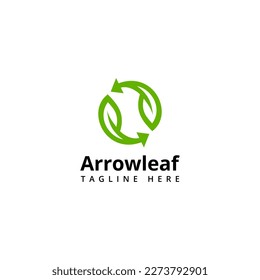 Nature recycle environment logo. Modern simple arrow leaf symbol design. Vector template