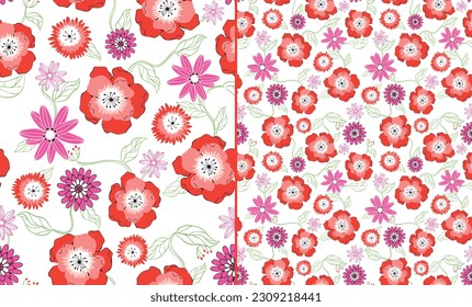 Nature and red flowers seamless pattern illustration