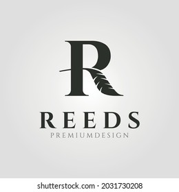 nature reeds cattail letter R logo vector symbol illustration design, creative R logo design