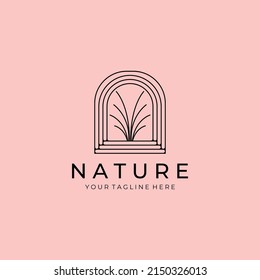 nature reeds house clever logo minimalist vector illustration design