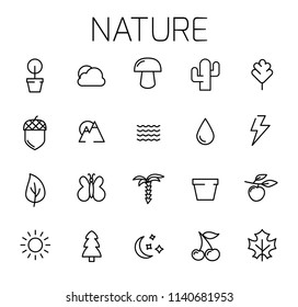 Nature related vector icon set. Well-crafted sign in thin line style with editable stroke. Vector symbols isolated on a white background. Simple pictograms.