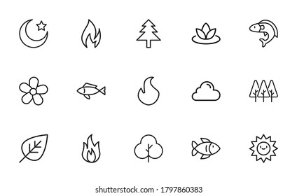 Nature related vector icon set. Well-crafted sign in thin line style with editable stroke. Vector symbols isolated on a white background. Simple pictograms.