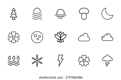 Nature related vector icon set. Well-crafted sign in thin line style with editable stroke. Vector symbols isolated on a white background. Simple pictograms.
