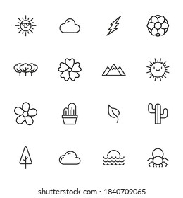 Nature related vector icon set. Well-crafted sign in thin line style with editable stroke. Vector symbols isolated on a white background. Simple pictograms.