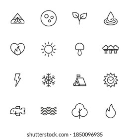 Nature related vector icon set. Well-crafted sign in thin line style with editable stroke. Vector symbols isolated on a white background. Simple pictograms.