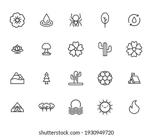 Nature related vector icon set. Well-crafted sign in thin line style with editable stroke. Vector symbols isolated on a white background. Simple pictograms.