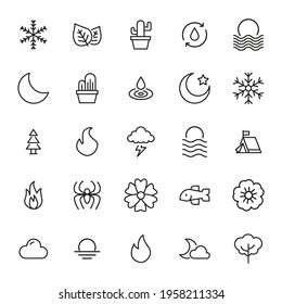 Nature related vector icon set. Well-crafted sign in thin line style with editable stroke. Vector symbols isolated on a white background. Simple pictograms.