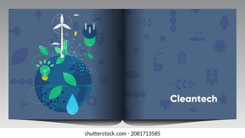 Nature and Renewable Energy. Recycle. Green Energy and Natural Resource Conservation. Set of vector illustrations. Background images for poster, banner, cover art.