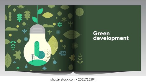 Naturaleza y Energía Renovable. Reciclar. Energía verde y conservación de los recursos naturales. Conjunto de ilustraciones vectoriales. Imágenes de fondo para afiches, pancartas, carátulas.