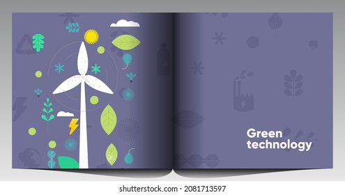 Naturaleza y Energía Renovable. Reciclar. Energía verde y conservación de los recursos naturales. Conjunto de ilustraciones vectoriales. Imágenes de fondo para afiches, pancartas, carátulas.