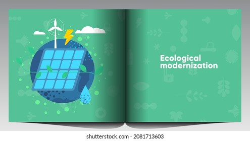 Naturaleza y Energía Renovable. Reciclar. Energía verde y conservación de los recursos naturales. Conjunto de ilustraciones vectoriales. Imágenes de fondo para afiches, pancartas, carátulas.