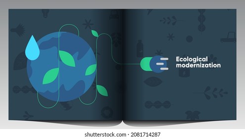 Naturaleza y Energía Renovable. Reciclar. Energía verde y conservación de los recursos naturales. Conjunto de ilustraciones vectoriales. Imágenes de fondo para afiches, pancartas, carátulas.