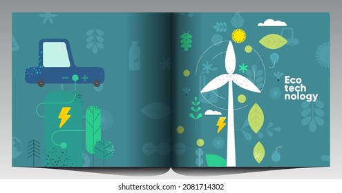 Nature and Renewable Energy. Recycle. Green Energy and Natural Resource Conservation. Set of vector illustrations. Background images for poster, banner, cover art.