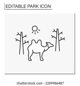 Nature Reserve Line Icon. Biodiversity. Desert Parkland For Camels. Natural Environment For Wild Animals. Park Concept. Isolated Vector Illustration. Editable Stroke