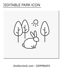 Nature Reserve Line Icon. Biodiversity. Grasslands For Rabbit And Other Animals. Natural Environment For Animals. Park Concept. Isolated Vector Illustration. Editable Stroke