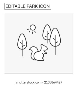 Nature Reserve Line Icon. Biodiversity.Parkland For Squirrels. Natural Environment For Animals. Park Concept. Isolated Vector Illustration. Editable Stroke
