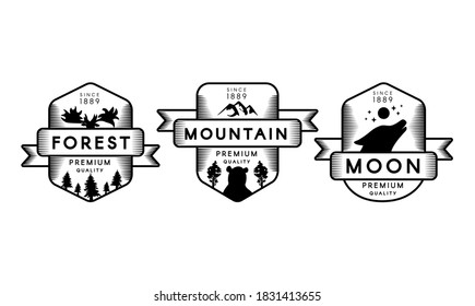 Nature reserve outline vector logo set. Recreational park symbols. Premium quality silhouette labels