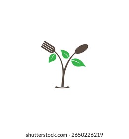 nature restaurant logo design illustration plant spoon fork vector