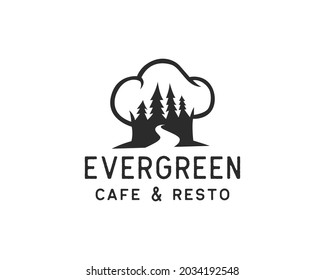 logotipo del restaurante natural. pinar o bosque dentro de un chef sombrero logotipo diseño plantilla