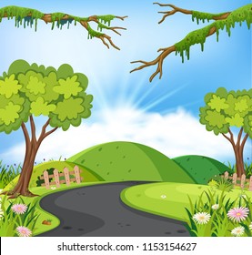 A nature road landscape illustration