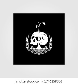 nature root and skull vector vintage illustration design