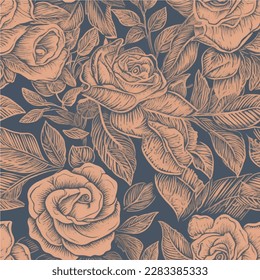 Nature rose background vector. Floral pattern. Brown split-leaf rose plant with line arts style. Vector illustration.