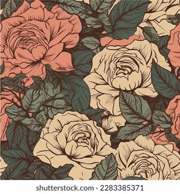 Vector de fondo de la rosa de la naturaleza. Patrón floral. Planta rosa de hojas divididas en marrón con estilo de artes de línea. Ilustración vectorial.