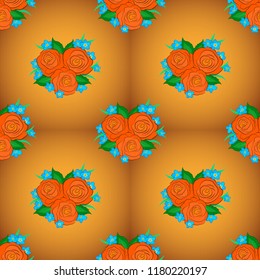 Nature rose flowers. Abstract seamless pattern in orange, brown and yellow colors. Vector background illustration.