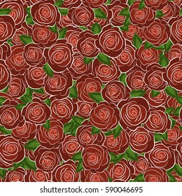 Nature rose flowers. Abstract seamless pattern in orange colors. Vector background illustration.