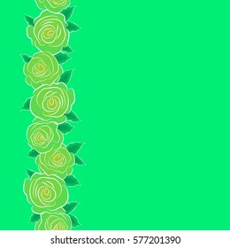 Nature rose flowers with copy space (place for your text). Vertical abstract seamless pattern in green colors. Vector background illustration.