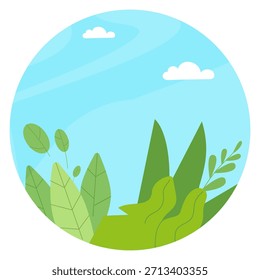 Icono redondo de Naturaleza. Plantilla de paisaje. Logotipo de dibujos animados