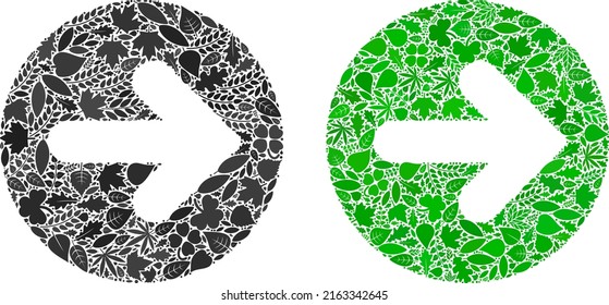 Nature rounded arrow icon collage of floral leaves in green and natural color variations. Ecological environment vector concept for rounded arrow icon.