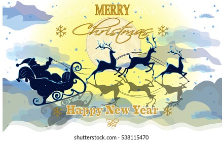 nature Santa Claus with reindeer through the sky with the Christmas and New Year