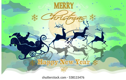 nature Santa Claus with reindeer through the sky with the Christmas and New Year