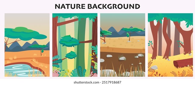 Natur, Savanne, Wald, Dschungel Illustration in Vektor. Umwelt Hintergrund, Lebensraum für Tiere