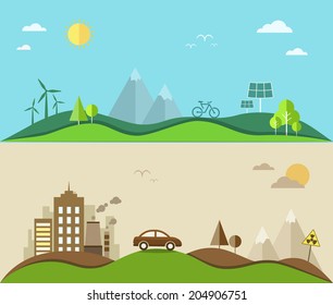 Nature saving and pollution flat illustration. Eps10
