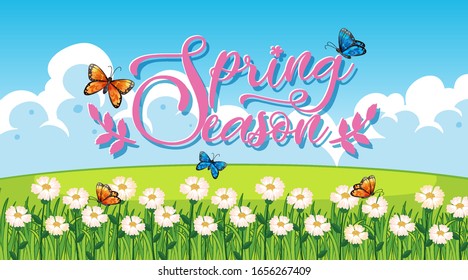 Nature scene background with butterflies in the garden illustration