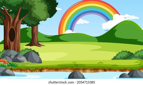 Fondo de la escena natural con arcoiris en la ilustración del cielo